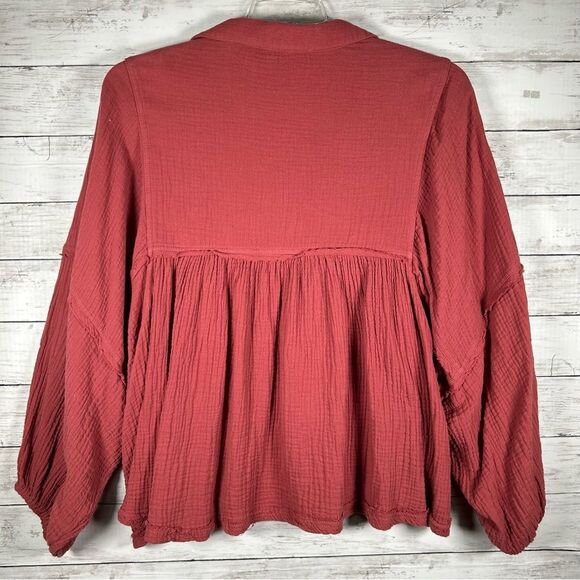 The Impeccable Pig Crinkle Cotton Babydoll Rust Bohemian Oversized Top M - Picture 3 of 12